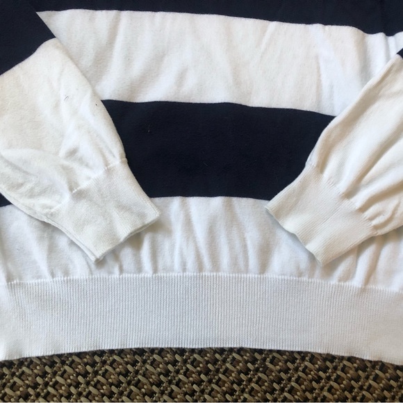 Vintage Y2K Ralph Lauren Sport Navy &White Rugby Striped V-neck Pullover Sweater - Picture 8 of 9